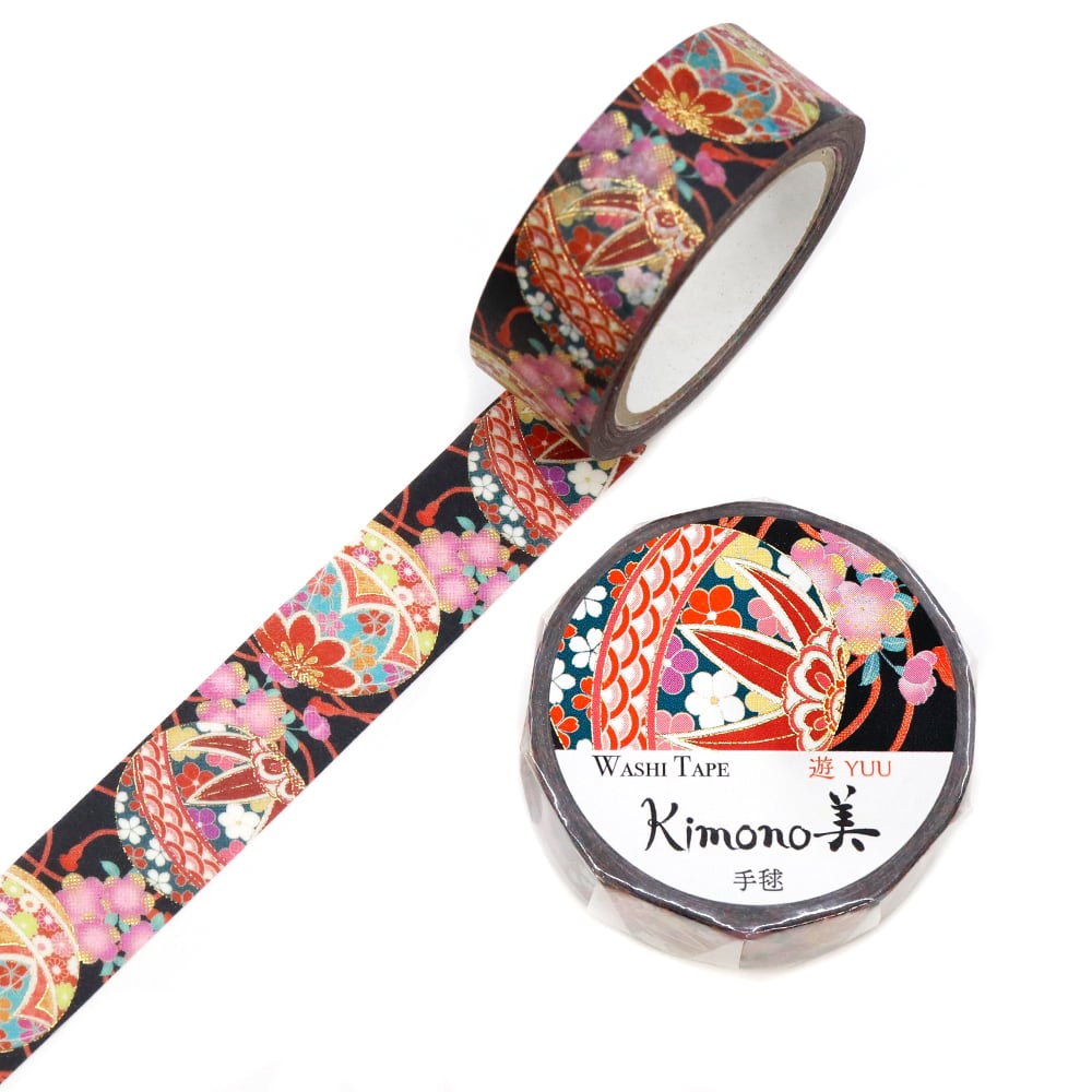 SAIEN Kimono美 遊YUU〈マスキングテープ 手毬 15mm・7m巻〉｜レトロモダンな和柄で、遊び心を添えて
