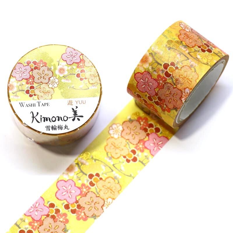 SAIEN　Kimono美　遊YUU　マスキングテープ　雪輪梅丸 25mm (GR-2020)　5m巻　レトロモダン　金箔グラデーション　和紙ステーショナリー