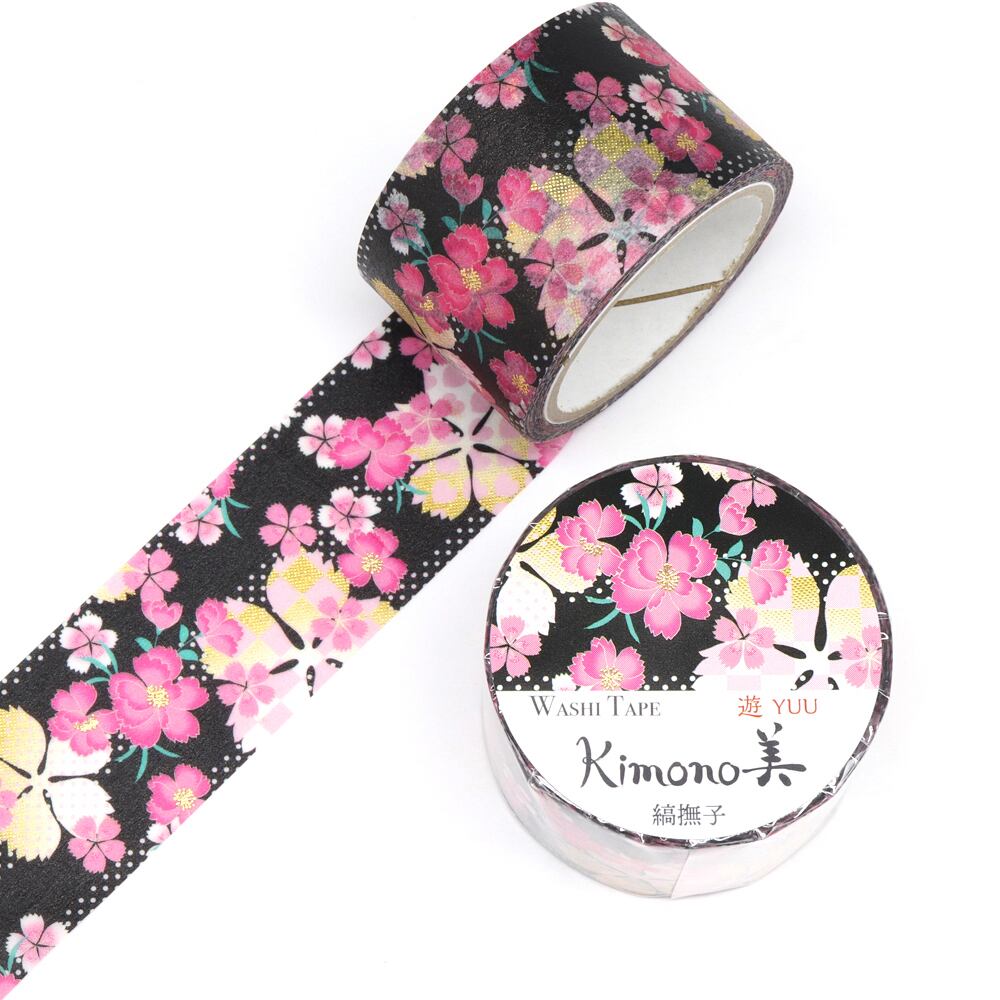 SAIEN Kimono美 遊YUU マスキングテープ 縞撫子 25mm (GR-2038) 5m巻 レトロモダン 金箔グラデーション 和紙ステーショナリー