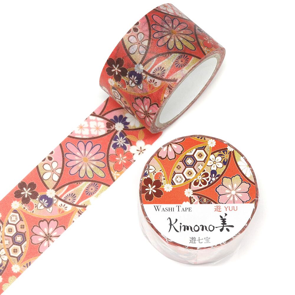 SAIEN　Kimono美　遊YUU　マスキングテープ　遊七宝 25mm (GR-2048)　5m巻　レトロモダン　金箔グラデーション　和紙ステーショナリー