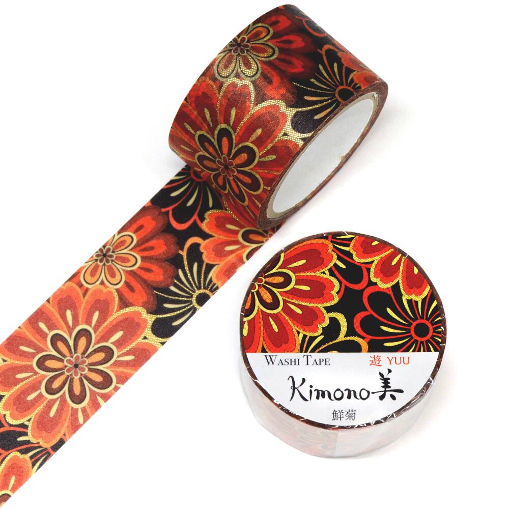 SAIEN Kimono美 遊YUU〈マスキングテープ 鮮菊 25mm・5m巻〉｜レトロモダンな和柄で、遊び心を添えて