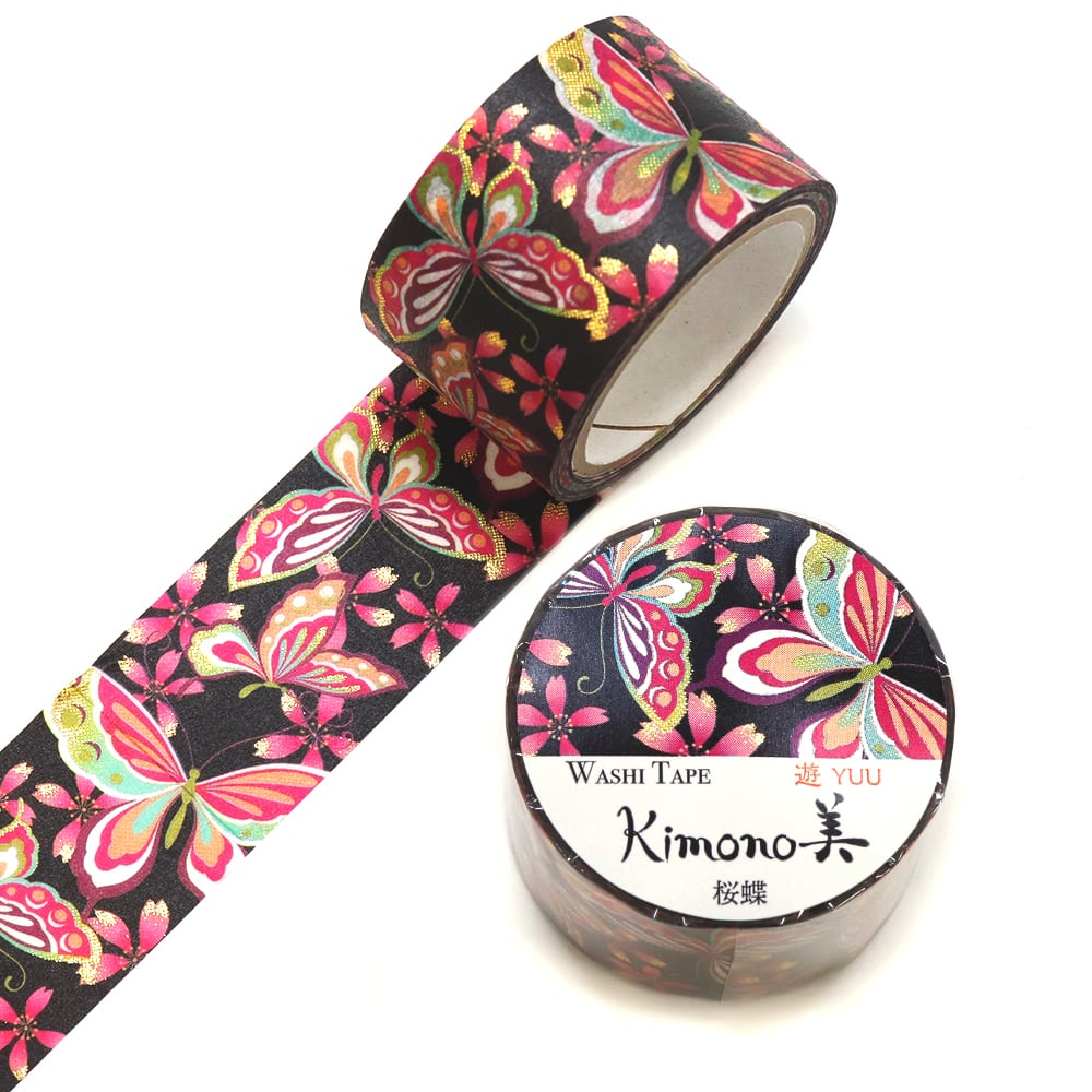 SAIEN Kimono美 遊YUU〈マスキングテープ 桜蝶 25mm・5m巻〉｜レトロモダンな和柄で、遊び心を添えて
