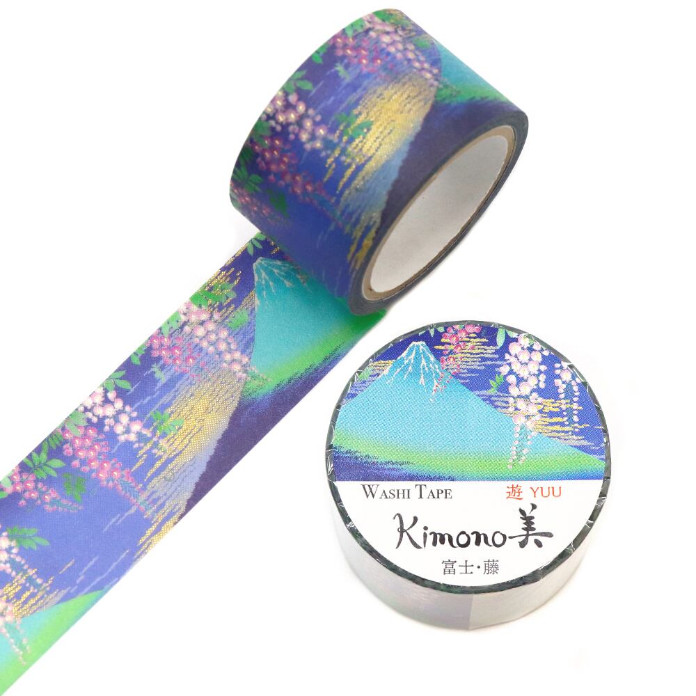 SAIEN　Kimono美　遊YUU　マスキングテープ　富士・藤 25mm　5m巻　レトロモダン　金箔グラデーション　和紙ステーショナリー
