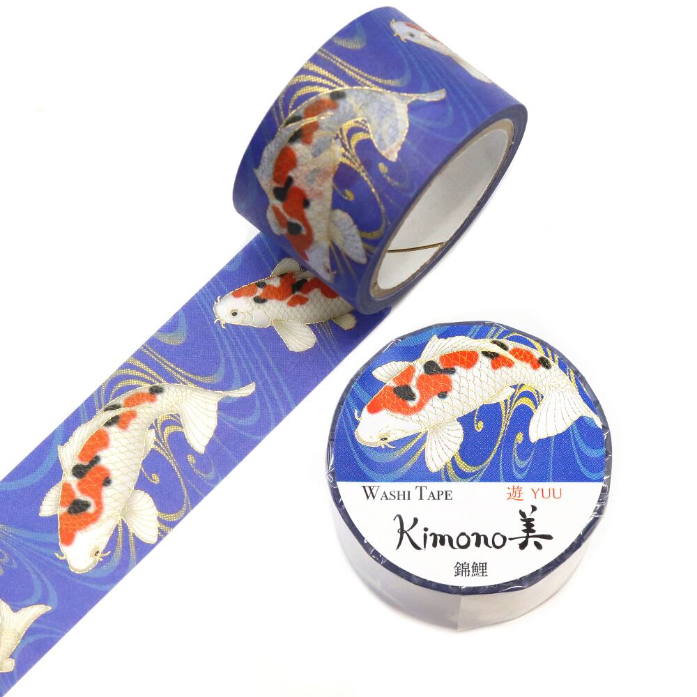 SAIEN　Kimono美　遊YUU　マスキングテープ　錦鯉 25mm (GR-2074)　5m巻　レトロモダン　金箔グラデーション　和紙ステーショナリー|マスキングテープ|和柄ステーショナリー