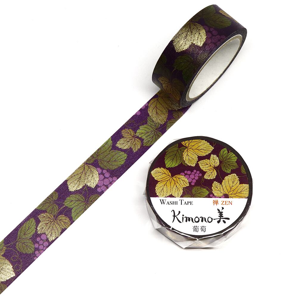 SAIEN　Kimono美　禅ZEN　マスキングテープ　葡萄 15mm (GR-3005)　7m巻　粋タイプ　金箔グラデーション　和紙ステーショナリー