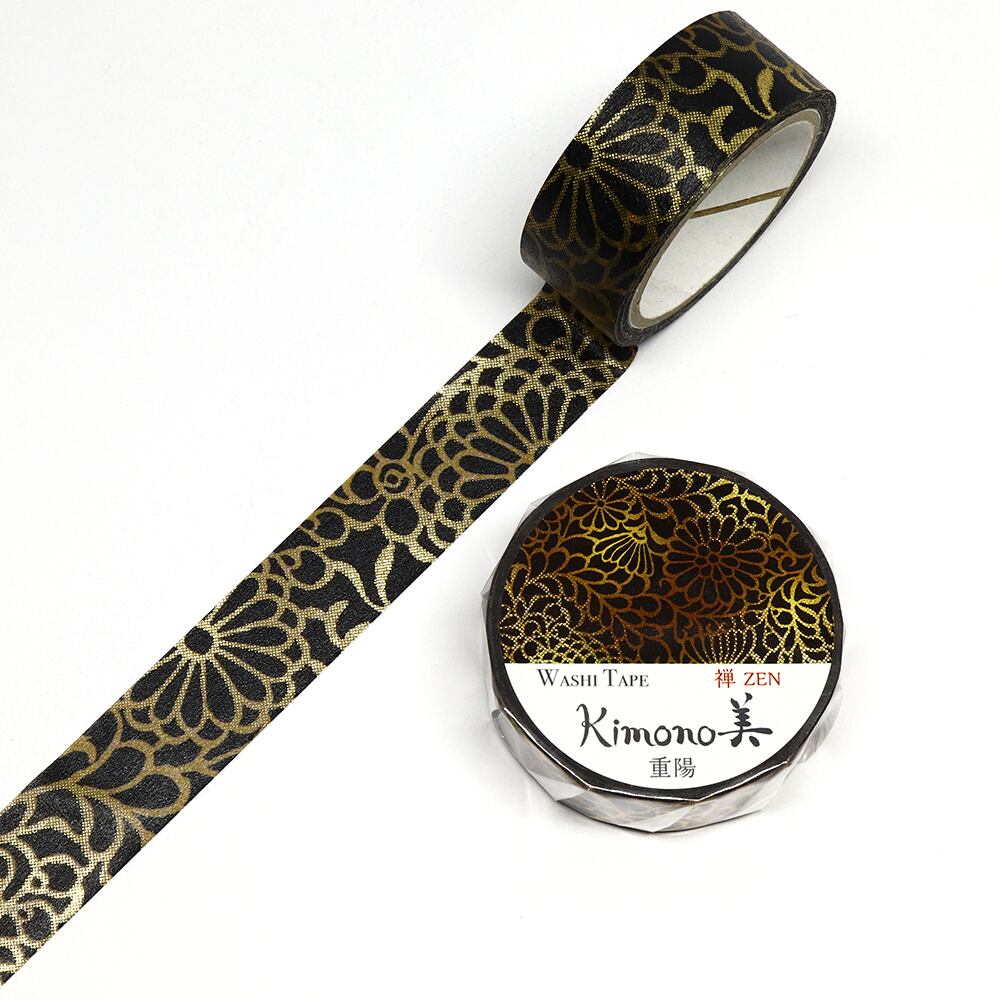 SAIEN　Kimono美　禅ZEN　マスキングテープ　重陽 15mm (GR-3007)　7m巻　粋タイプ　金箔グラデーション　和紙ステーショナリー