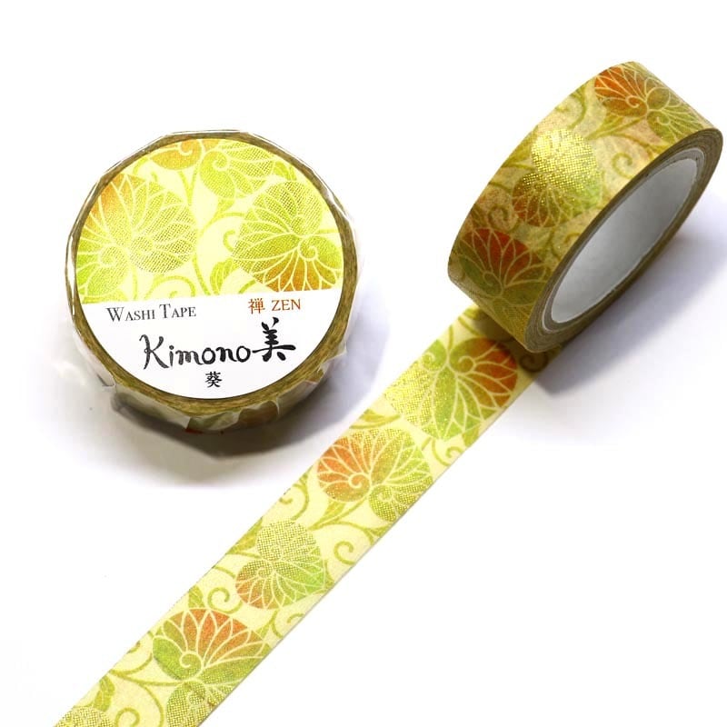 SAIEN　Kimono美　禅ZEN　マスキングテープ　葵 15mm (GR-3011)　7m巻　粋タイプ　金箔グラデーション　和紙ステーショナリー