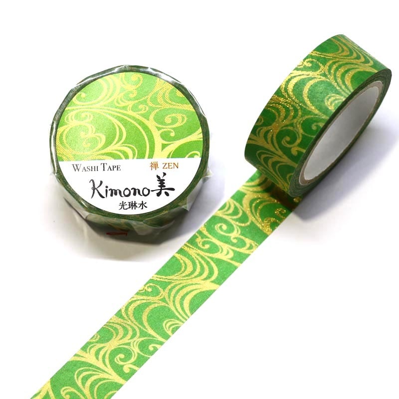 SAIEN　Kimono美　禅ZEN　マスキングテープ　光琳水 15mm (GR-3013)　7m巻　粋タイプ　金箔グラデーション　和紙ステーショナリー