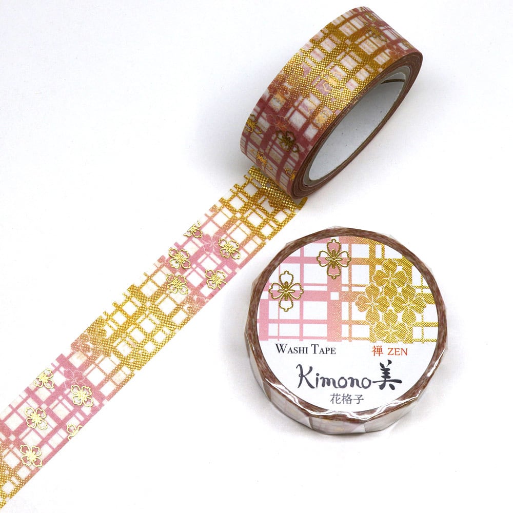 SAIEN　Kimono美　禅ZEN　マスキングテープ　花格子 15mm (GR-3023)　7m巻　粋タイプ　金箔グラデーション　和紙ステーショナリー|マスキングテープ|和柄ステーショナリー