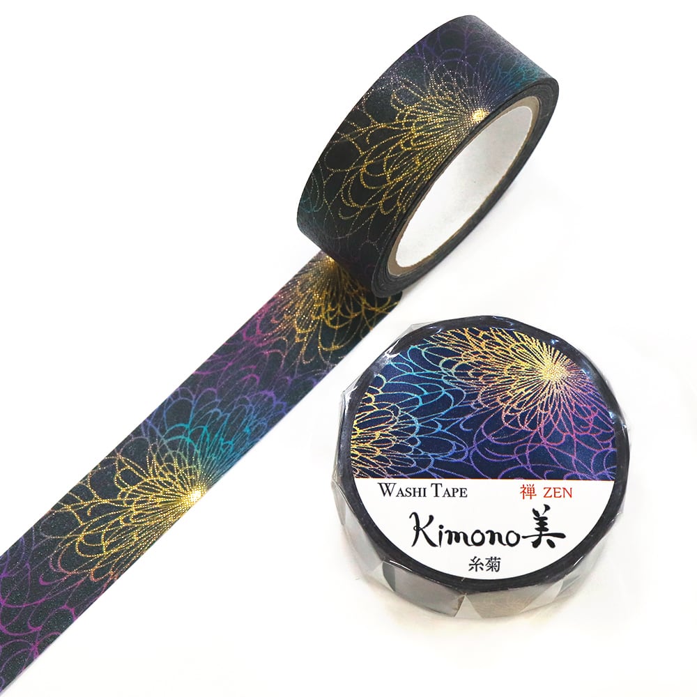 SAIEN　Kimono美　禅ZEN　マスキングテープ　糸菊 15mm (GR-3053)　7m巻　粋タイプ　金箔グラデーション　和紙ステーショナリー|マスキングテープ|和柄ステーショナリー