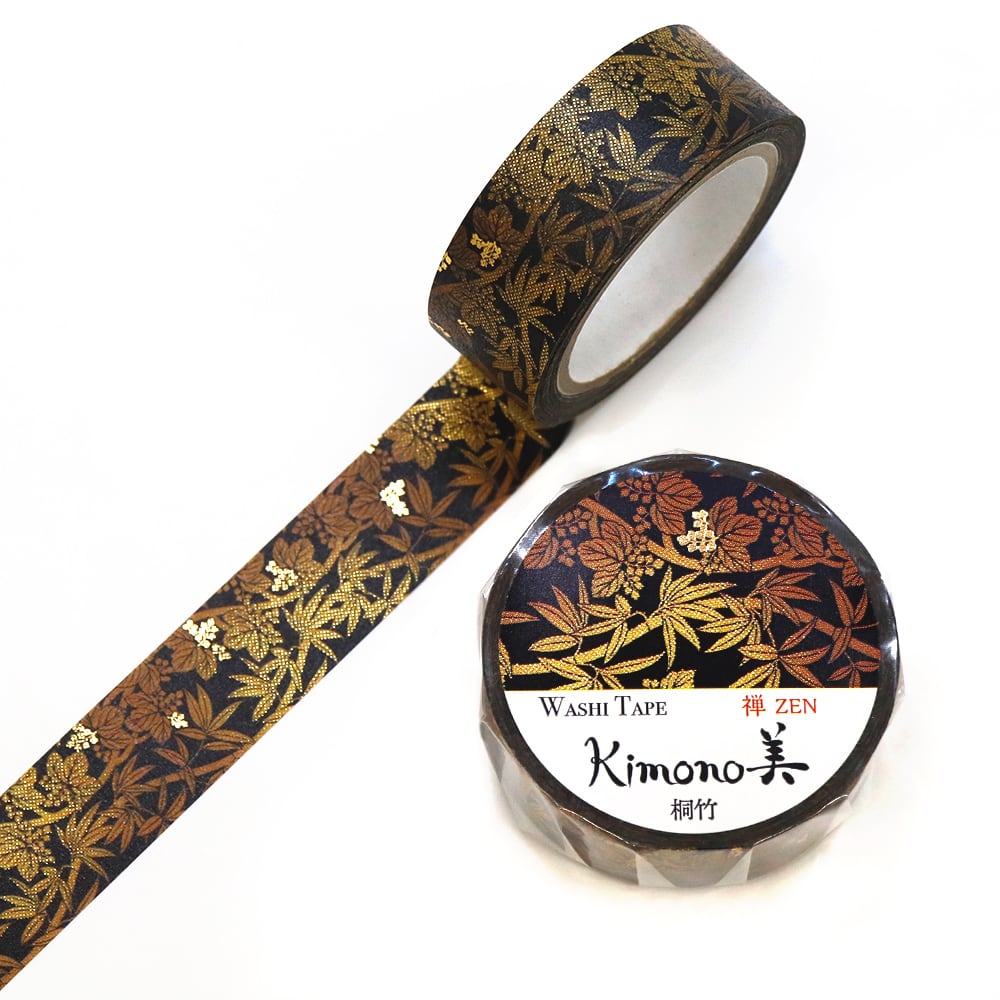 SAIEN　Kimono美　禅ZEN　マスキングテープ　桐竹 15mm (GR-3057)　7m巻　粋タイプ　金箔グラデーション　和紙ステーショナリー|マスキングテープ|和柄ステーショナリー