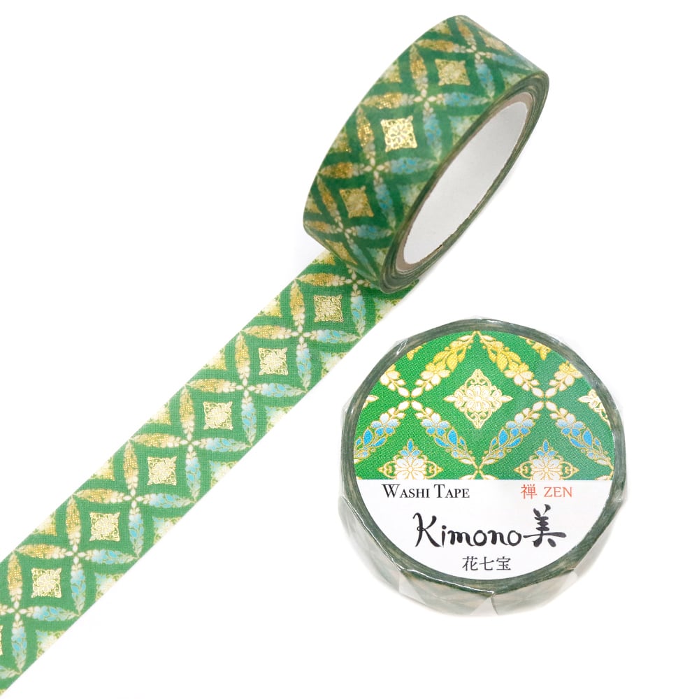 SAIEN　Kimono美　禅ZEN　マスキングテープ　花七宝 15mm (GR-3063)　7m巻　粋タイプ　金箔グラデーション　和紙ステーショナリー