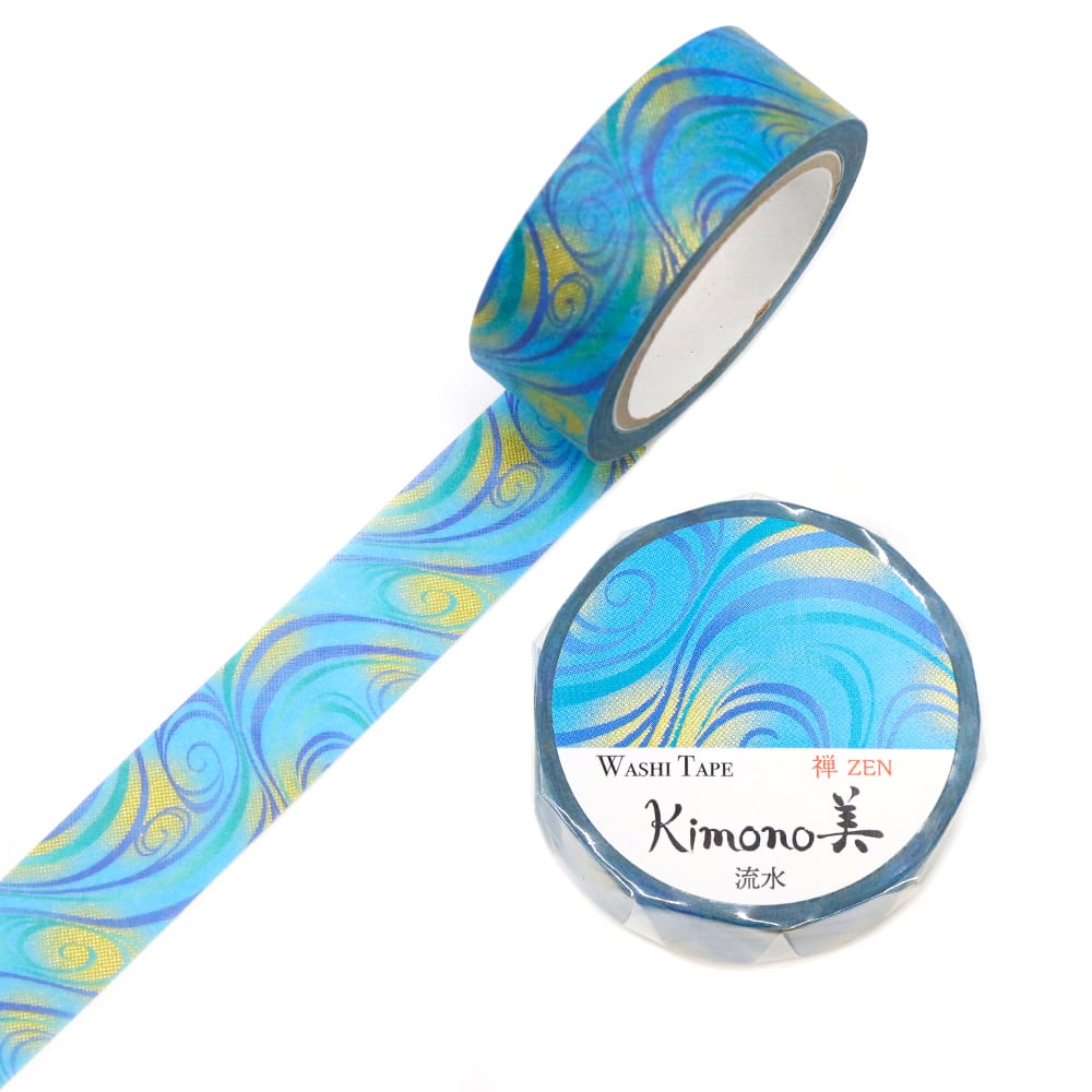 SAIEN　Kimono美　禅ZEN　マスキングテープ　流水 15mm (GR-3069)　7m巻　粋タイプ　金箔グラデーション　和紙ステーショナリー