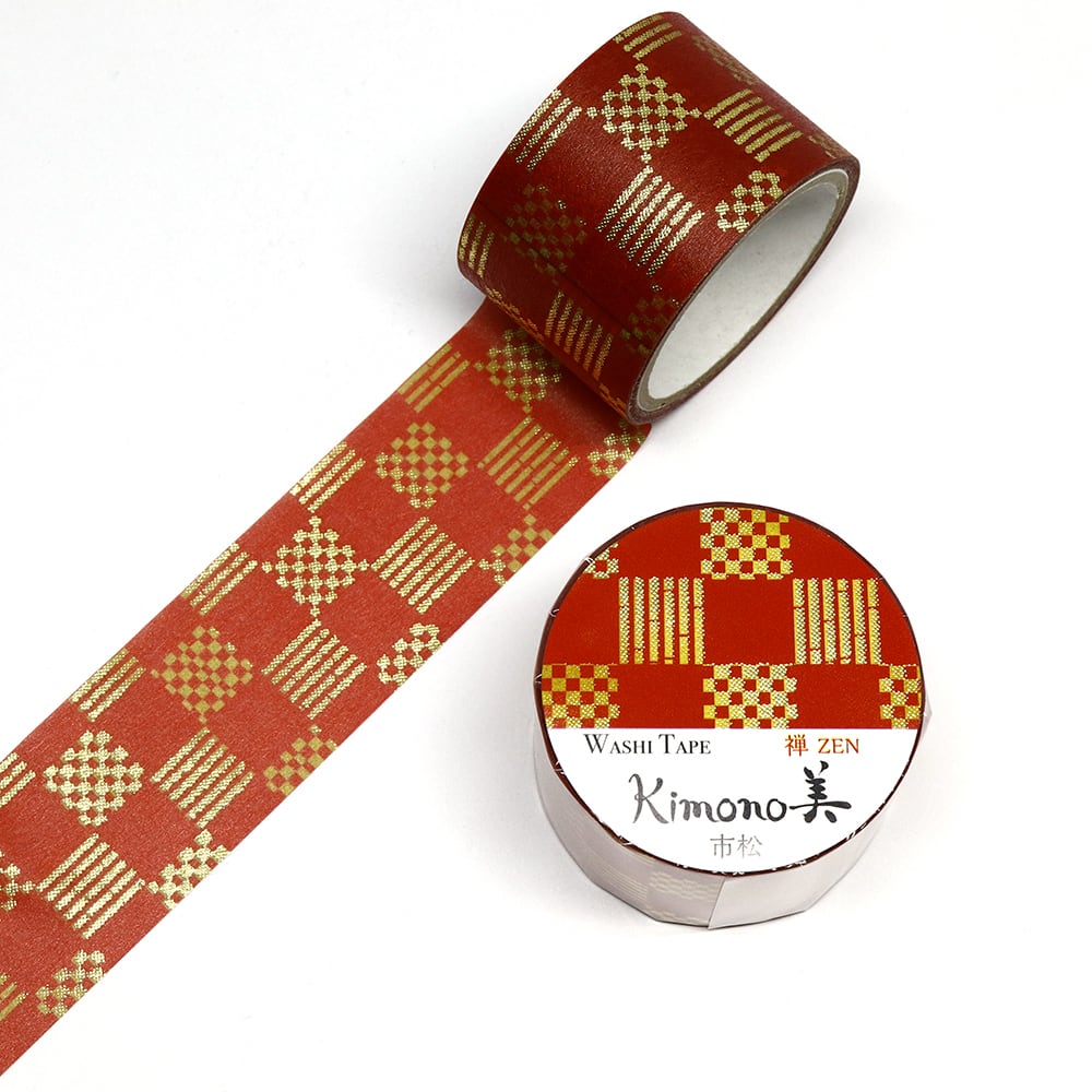 SAIEN　Kimono美　禅ZEN　マスキングテープ　市松 25mm (GR-3004)　5m巻　粋タイプ　金箔グラデーション　和紙ステーショナリー