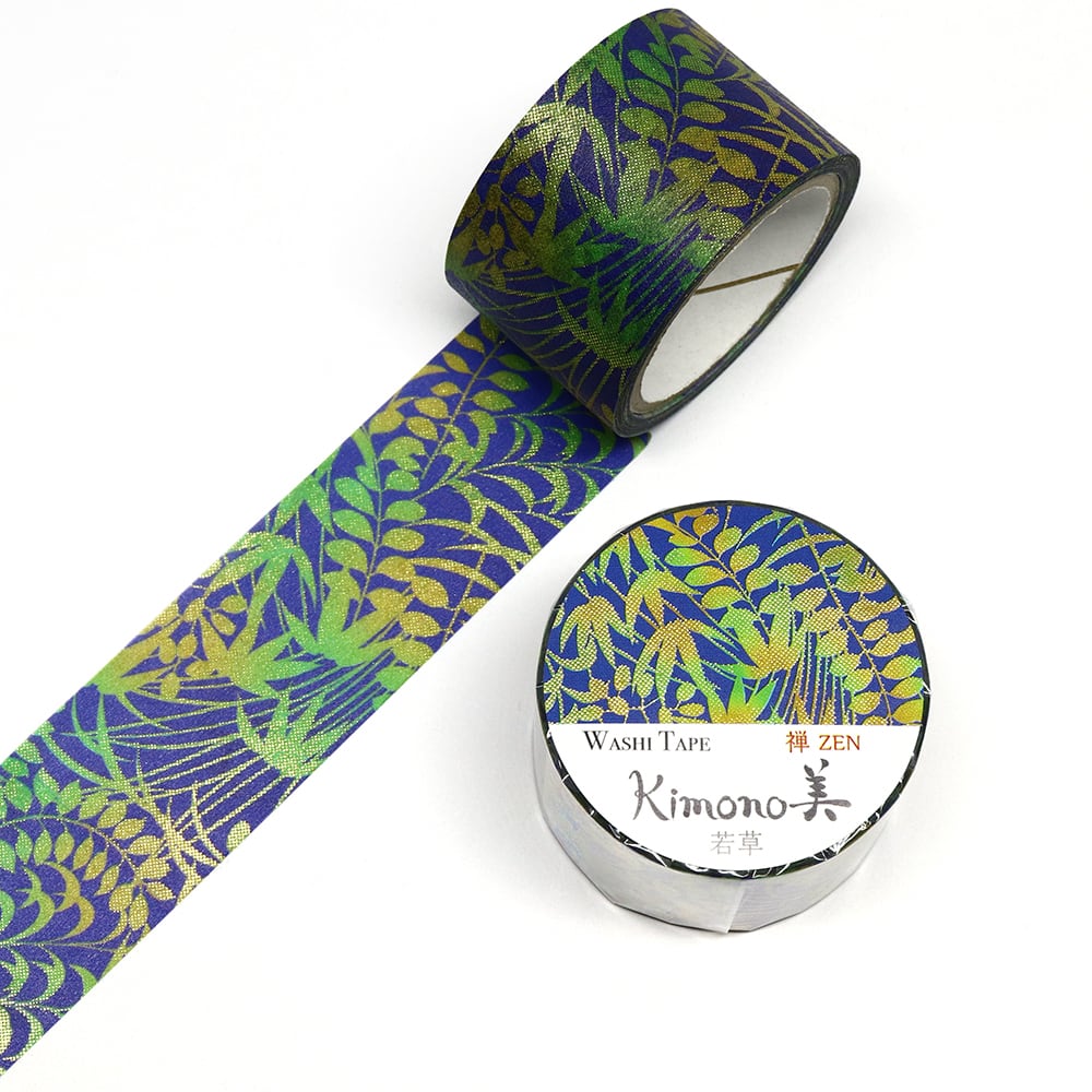 SAIEN　Kimono美　禅ZEN　マスキングテープ　若草 25mm (GR-3010)　5m巻　粋タイプ　金箔グラデーション　和紙ステーショナリー