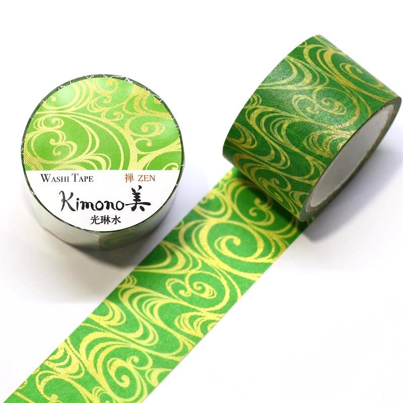 SAIEN　Kimono美　禅ZEN　マスキングテープ　光琳水 25mm (GR-3014)　5m巻　粋タイプ　金箔グラデーション　和紙ステーショナリー|マスキングテープ|和柄ステーショナリー