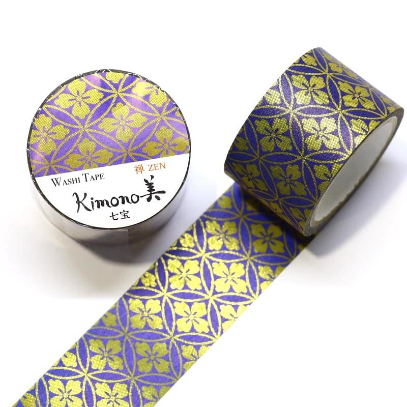 SAIEN　Kimono美　禅ZEN　マスキングテープ　七宝 25mm (GR-3016)　5m巻　粋タイプ　金箔グラデーション　和紙ステーショナリー|マスキングテープ|和柄ステーショナリー