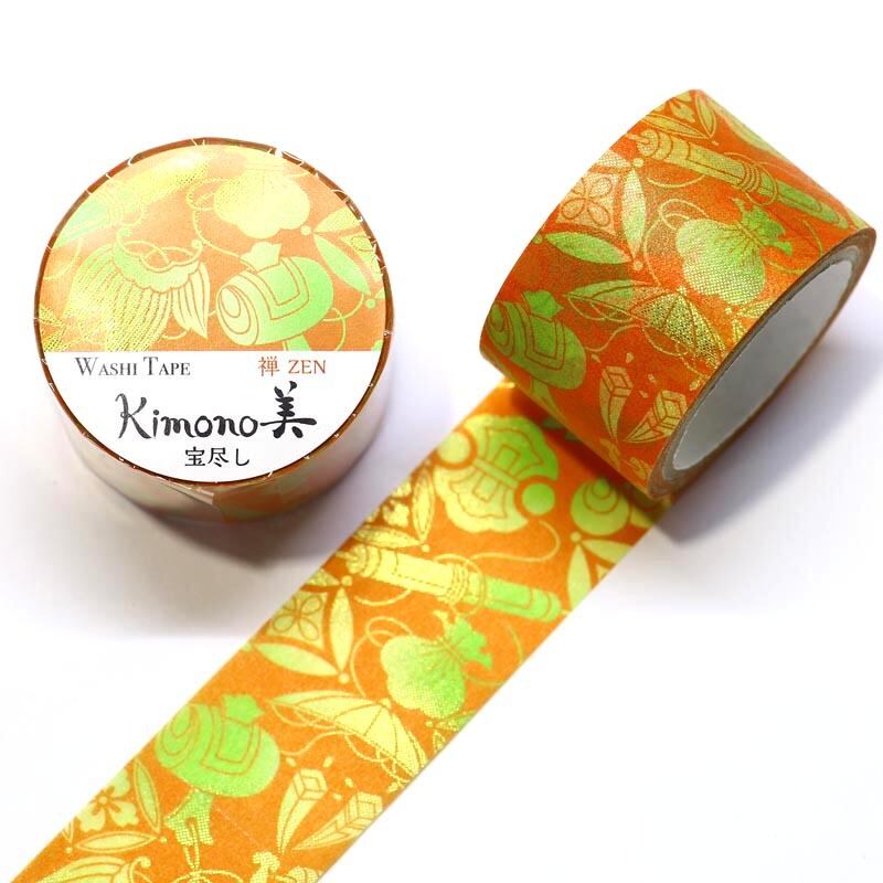 SAIEN　Kimono美　禅ZEN　マスキングテープ　宝尽し 25mm (GR-3020)　5m巻　粋タイプ　金箔グラデーション　和紙ステーショナリー