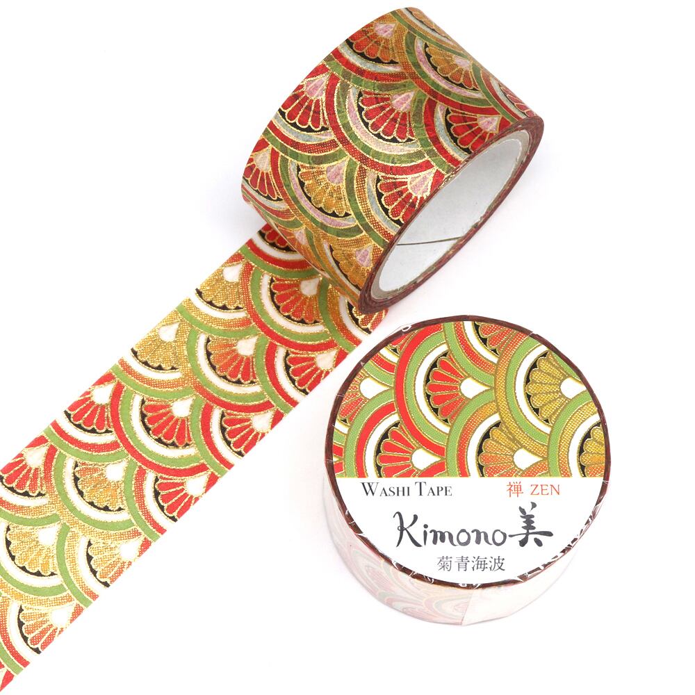 SAIEN　Kimono美　禅ZEN　マスキングテープ　菊青海波 25mm (GR-3032)　5m巻　粋タイプ　金箔グラデーション　和紙ステーショナリー|マスキングテープ|和柄ステーショナリー