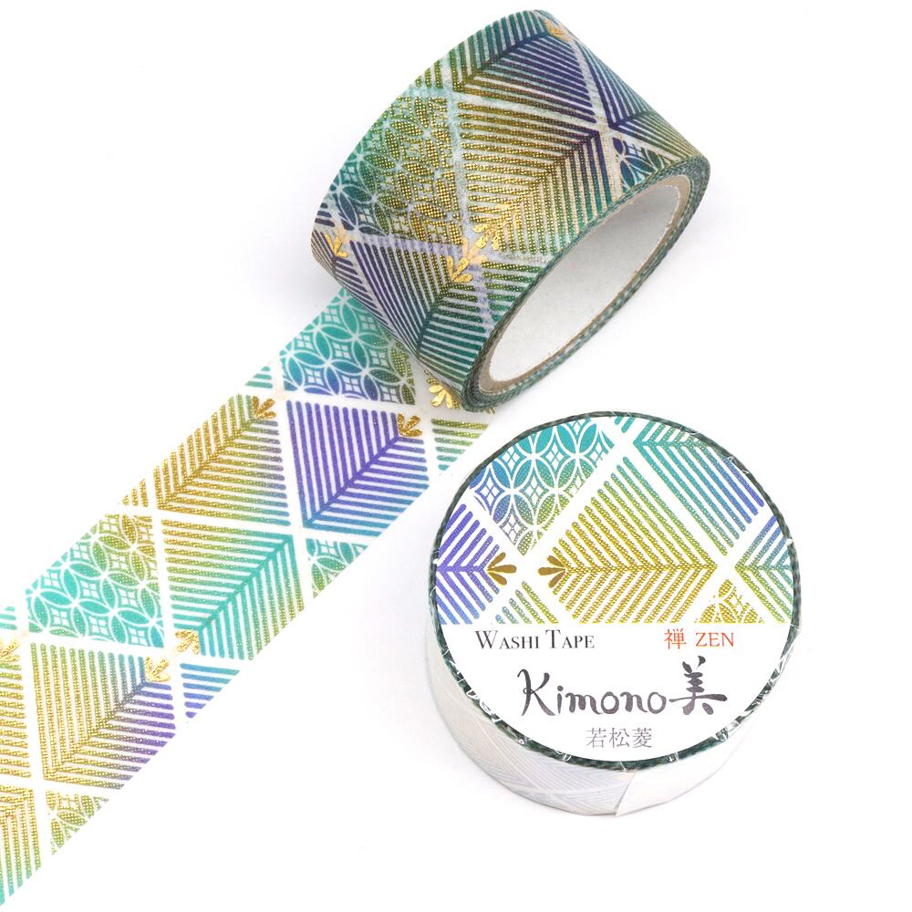 SAIEN　Kimono美　禅ZEN　マスキングテープ　若松菱 25mm (GR-3034)　5m巻　粋タイプ　金箔グラデーション　和紙ステーショナリー|マスキングテープ|和柄ステーショナリー