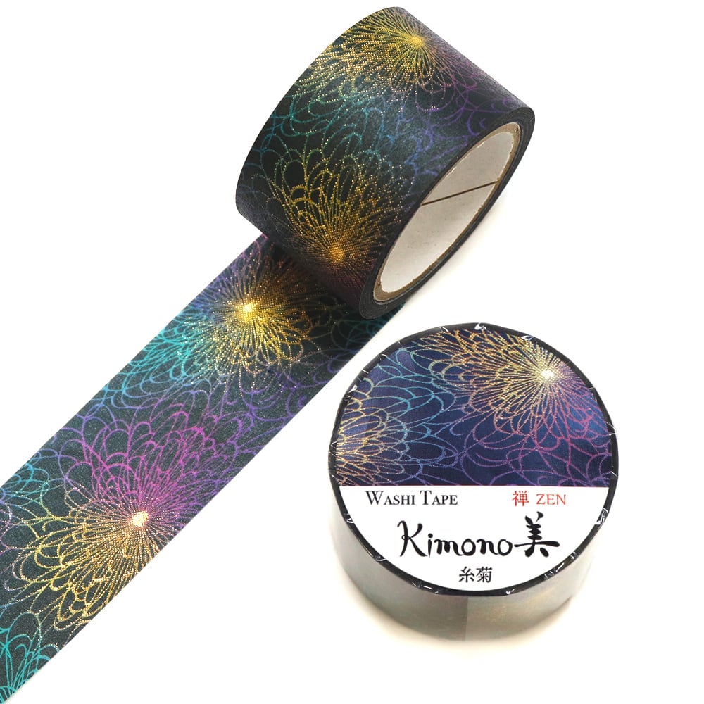 SAIEN　Kimono美　禅ZEN　マスキングテープ　糸菊 25mm (GR-3054)　5m巻　粋タイプ　金箔グラデーション　和紙ステーショナリー|マスキングテープ|和柄ステーショナリー