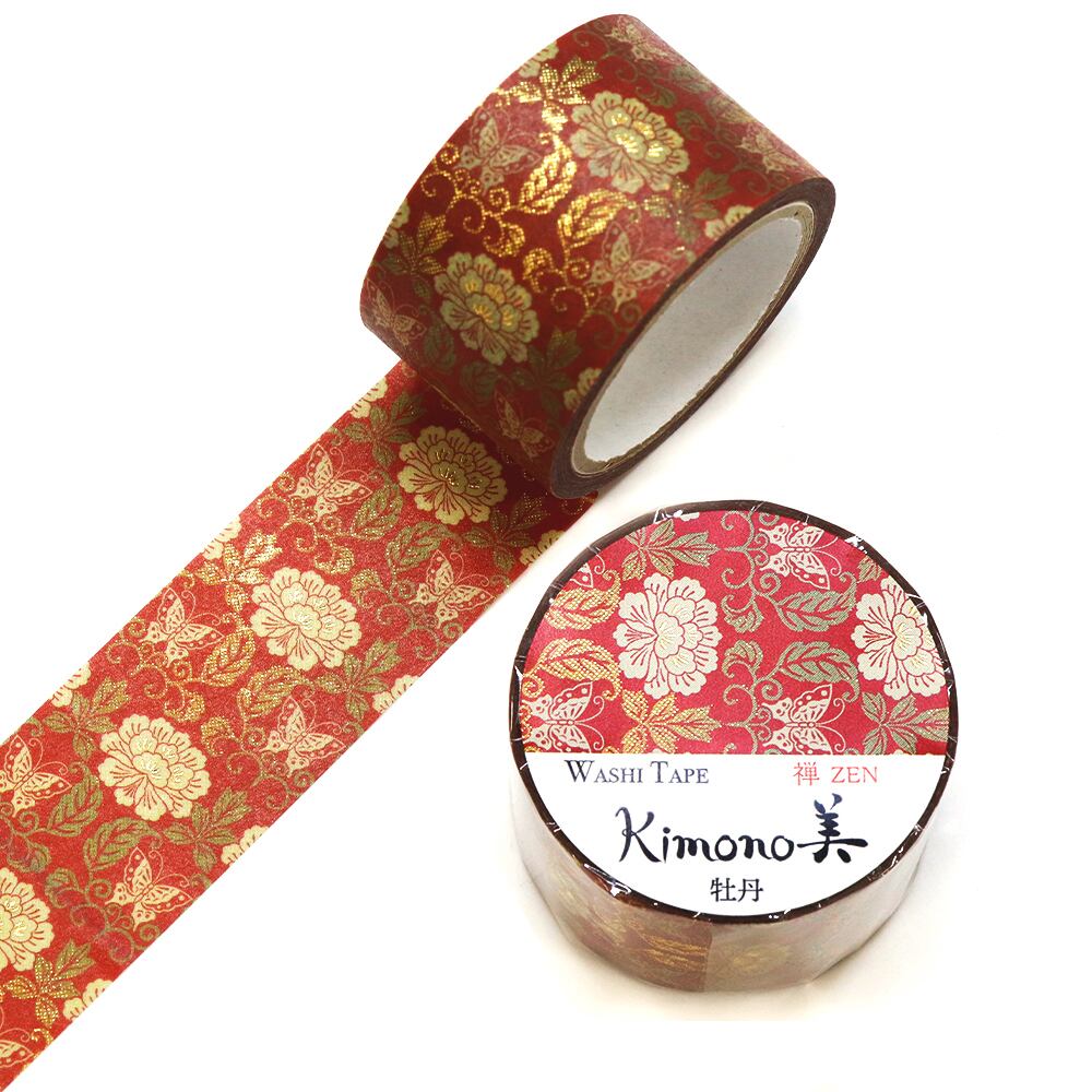 SAIEN Kimono美 禅ZEN〈マスキングテープ 牡丹 25mm・5m巻〉｜粋と金箔のグラデーションで、静かに彩る
