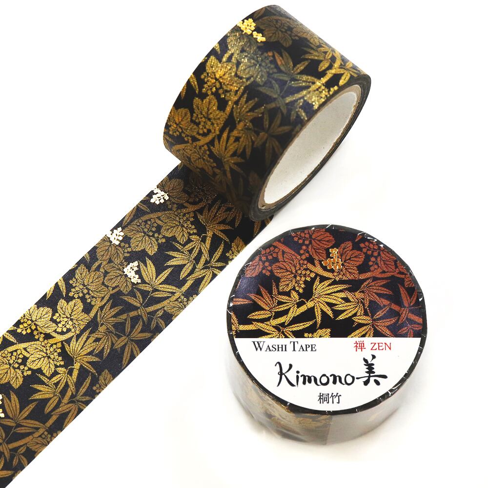 SAIEN Kimono美 禅ZEN〈マスキングテープ 桐竹 25mm・5m巻〉｜粋と金箔のグラデーションで、静かに彩る