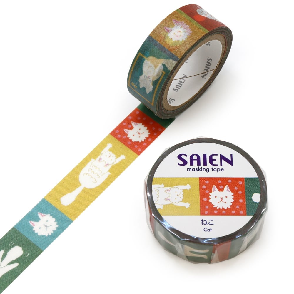 SAIEN　オリジナルシリーズ　マスキングテープ　ねこ 15mm (UR-0210)　7m巻　和紙ステーショナリー