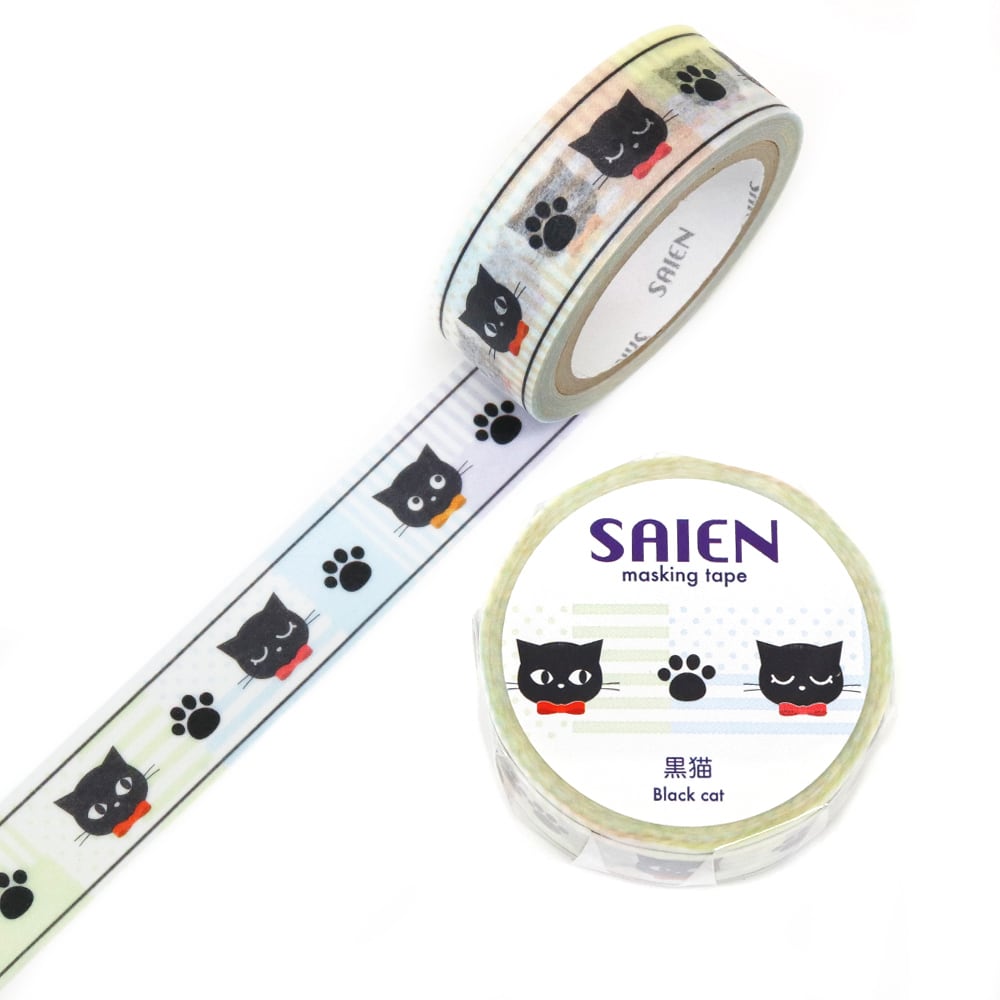 SAIEN　オリジナルシリーズ　マスキングテープ　黒猫 15mm (UR-0221)　7m巻　和紙ステーショナリー