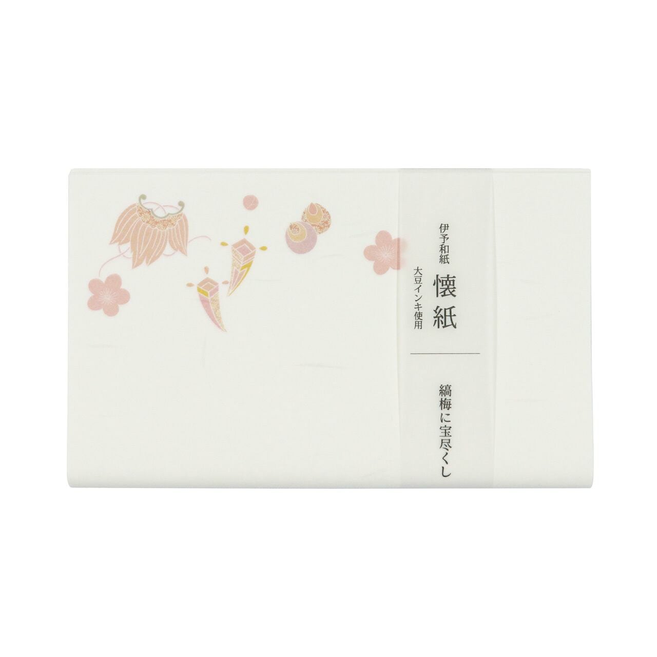 SAIEN Kimono美〈伊予和紙 懐紙 縞梅に宝尽くし〉20枚入り|友禅の和柄で、茶席にもふだんにも