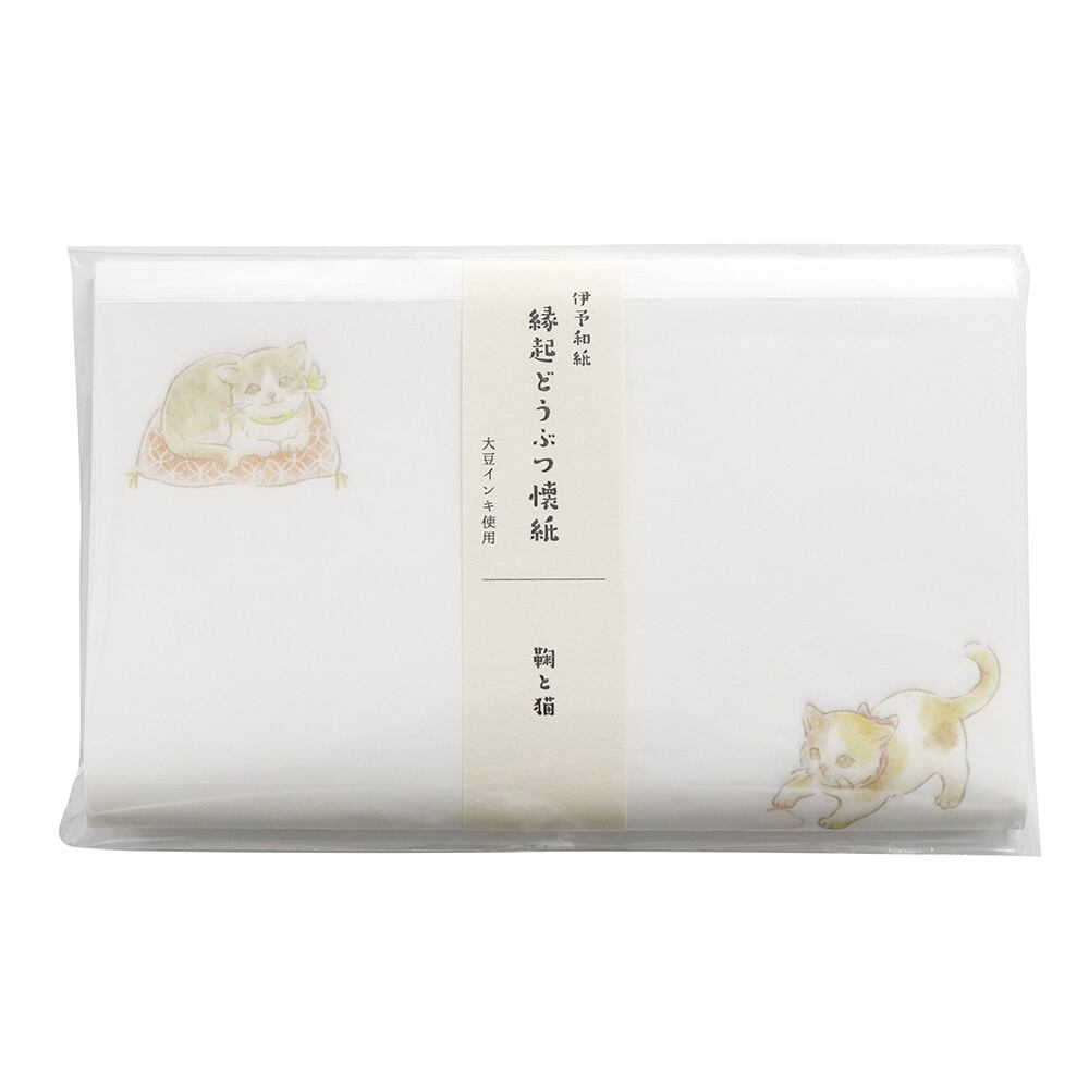 SAIEN 縁起どうぶつ懐紙〈伊予和紙 懐紙 鞠と猫〉20枚入り|縁起の良いどうぶつ柄を、和紙の懐紙に