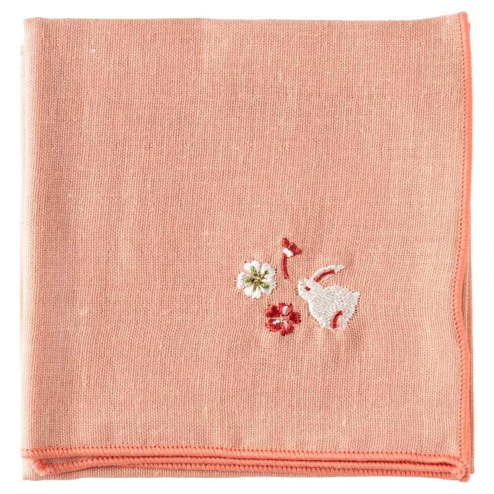 スーベニール　季節の訪れハンカチ　桜（うさぎ）　季節の花と動物を刺繍したガーゼハンカチ|ハンカチ|和小物
