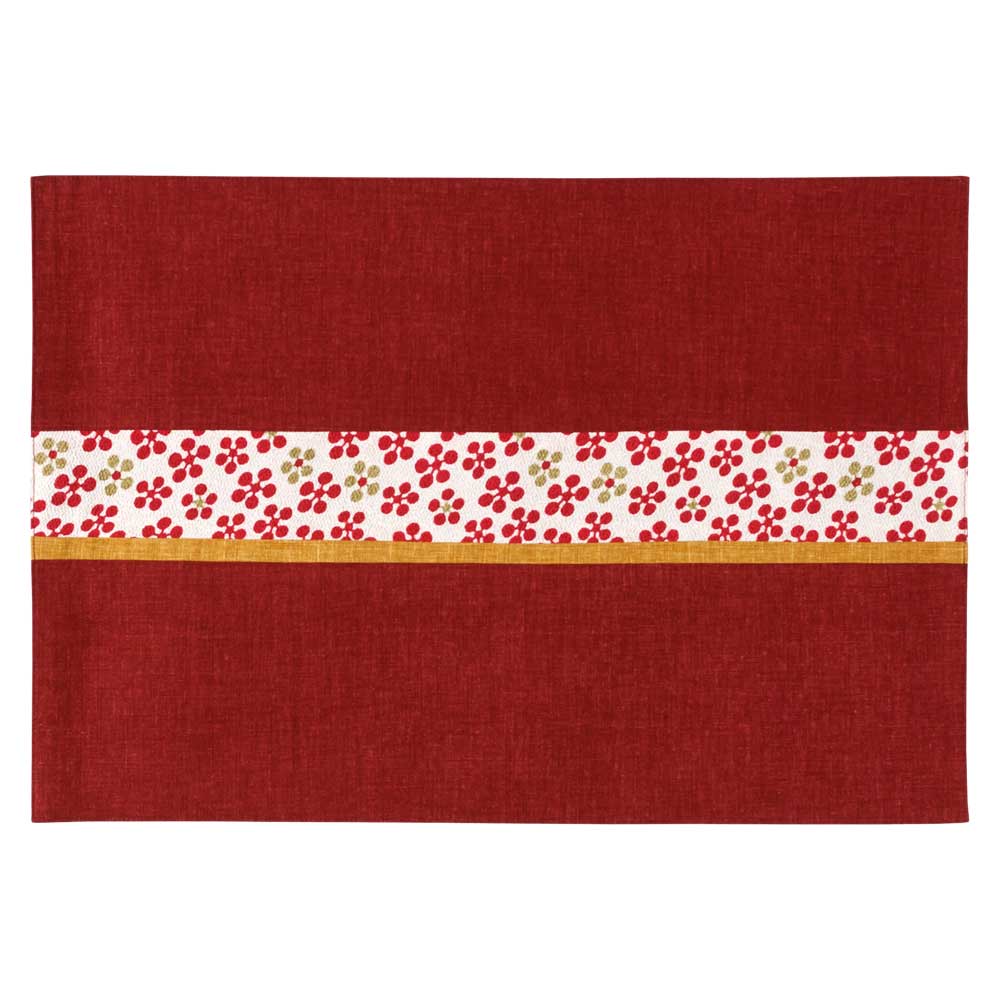 百道発信　花小箱　ランチョンマット　赤　31×45cm　利休梅柄　綿＋ポリエステル　和風のプレースマット　大きめサイズ　日本製　福岡県のテーブルウェア・布製品|お膳・ランチョン|食器・キッチン