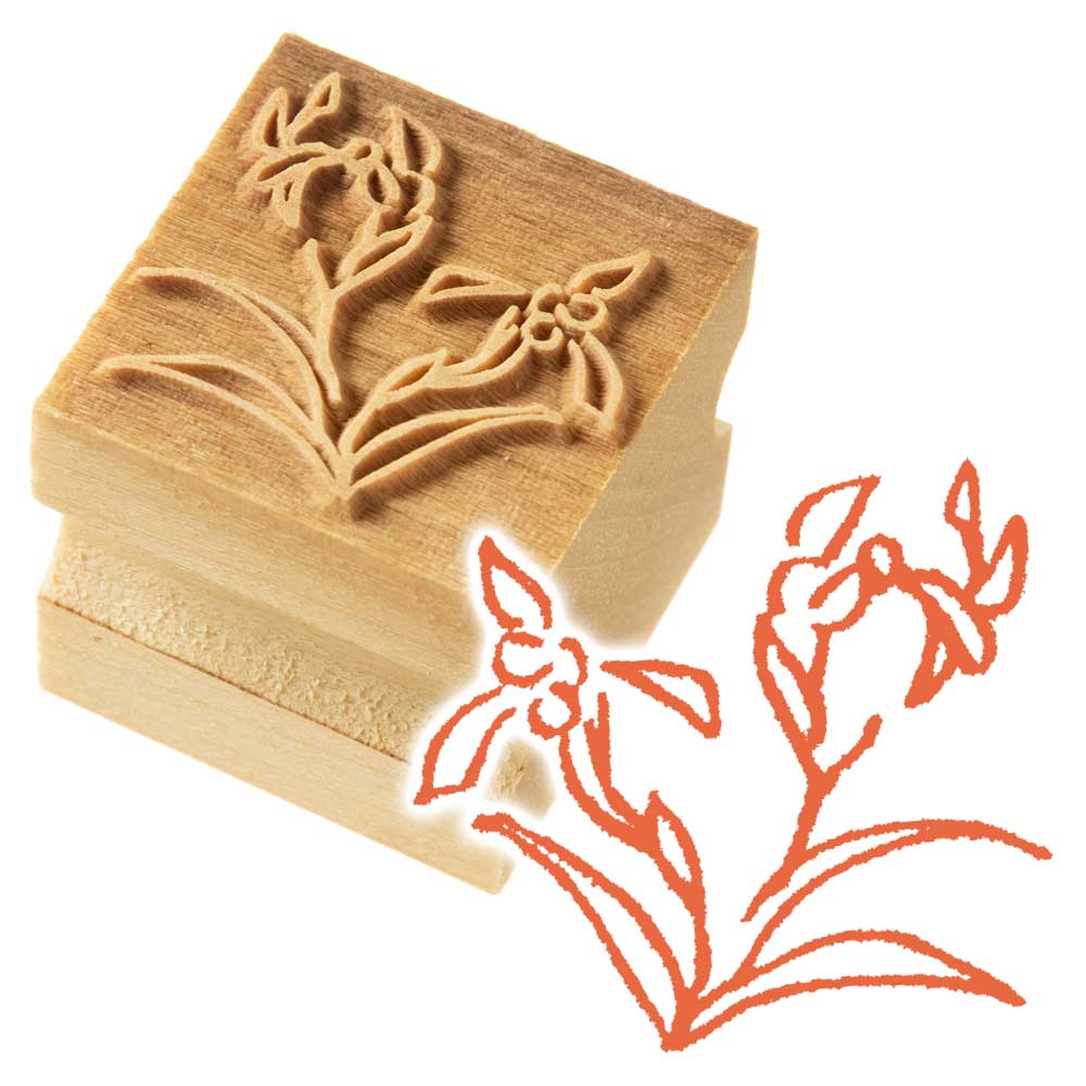 京からかみ　版木スタンプ　春蘭　木版ミニスタンプ　木製・朴　季節のお便り　年賀状　便箋　手紙　京都府の工芸品