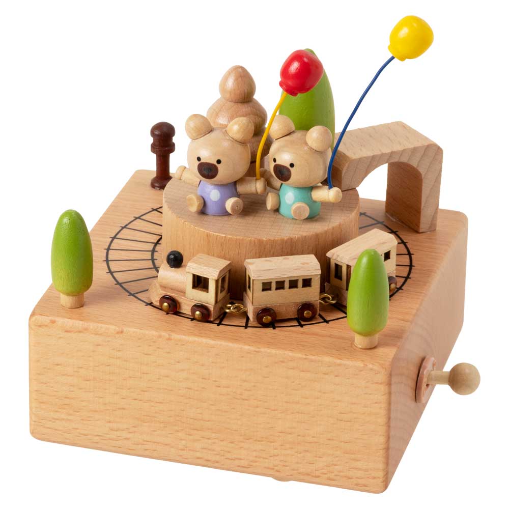 汽車が走る木製オルゴール　森のララベアトレイン　ブナ材　曲目：君をのせて　滑らかな表面仕上げ　ON-OFFスイッチ付き　目と耳で楽しむ木製品