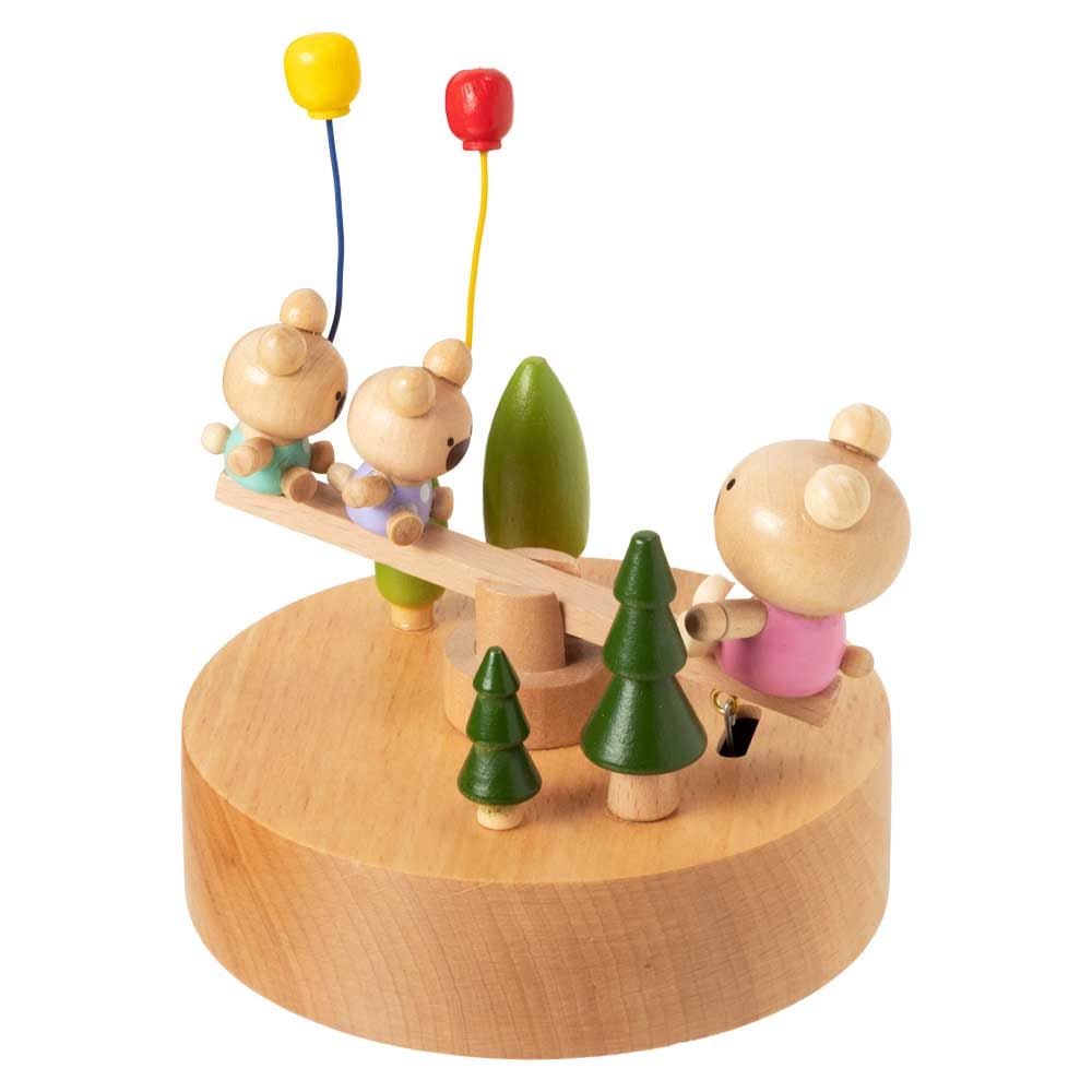 動く木製オルゴール　くまのシーソー　ブナ材　曲目：君をのせて　滑らかな表面仕上げ　ON-OFFスイッチ付き　目と耳で楽しむ木製品