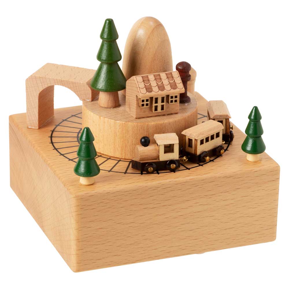 汽車が走る木製オルゴール　アーチ橋　ブナ材　曲目：君をのせて　滑らかな表面仕上げ　ON-OFFスイッチ付き　目と耳で楽しむ木製品