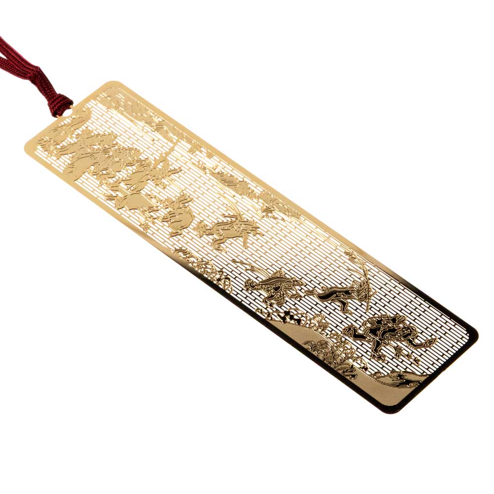 御朱印ブックマーク 鳥獣戯画A 金の栞シリーズ 繊細なエッチングで日本の絵柄を表現 金属製しおり 和風ブックマーカー