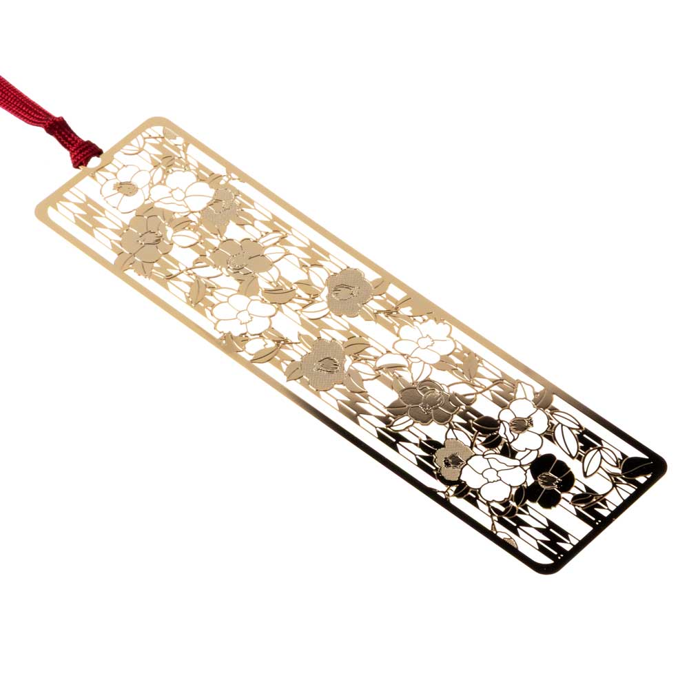 御朱印ブックマーク 椿 金の栞シリーズ 繊細なエッチングで日本の絵柄を表現 金属製しおり 和風ブックマーカー