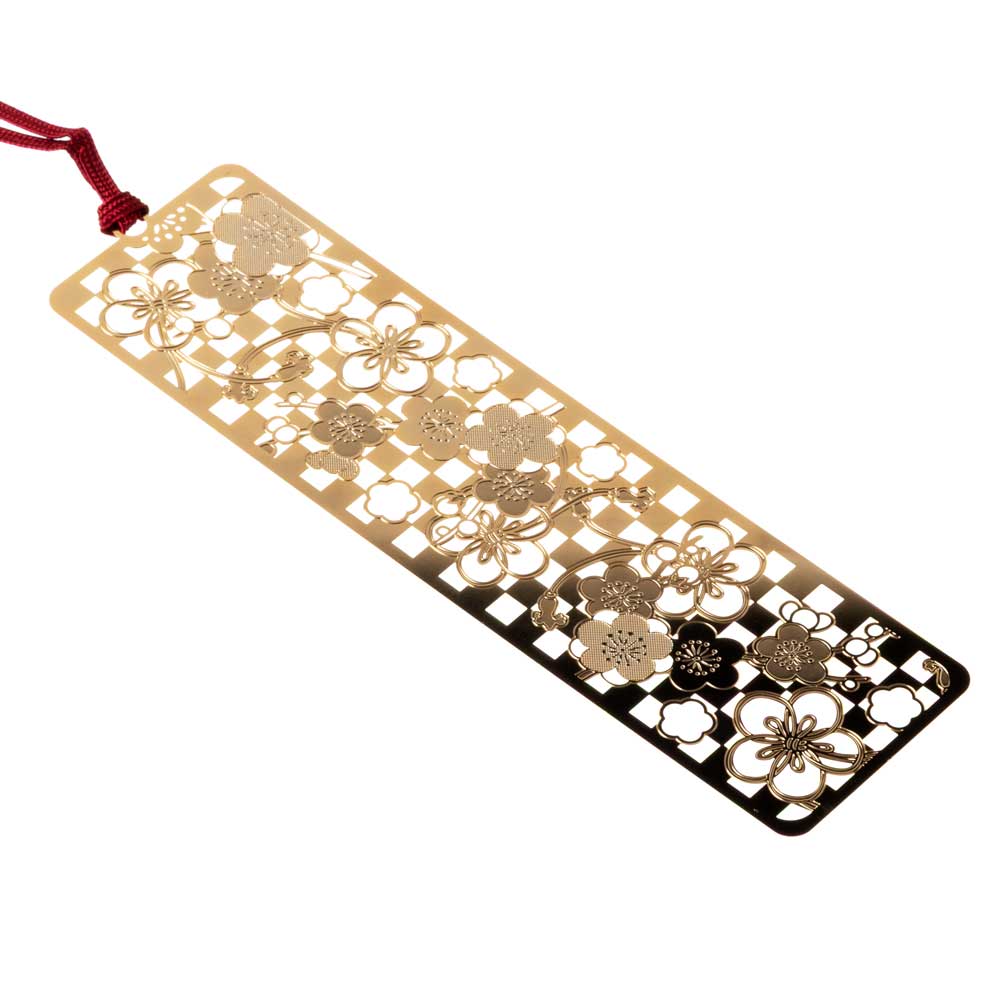 御朱印ブックマーク　梅　金の栞シリーズ　繊細なエッチングで日本の絵柄を表現　金属製しおり　和風ブックマーカー