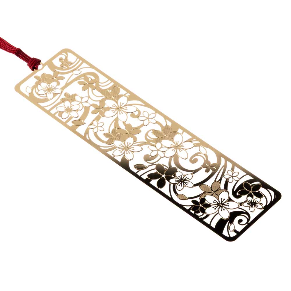 御朱印ブックマーク　桜　金の栞シリーズ　繊細なエッチングで日本の絵柄を表現　金属製しおり　和風ブックマーカー