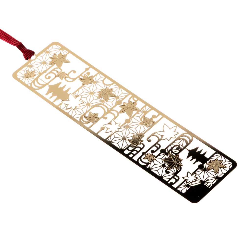 御朱印ブックマーク　紅葉　金の栞シリーズ　繊細なエッチングで日本の絵柄を表現　金属製しおり　和風ブックマーカー