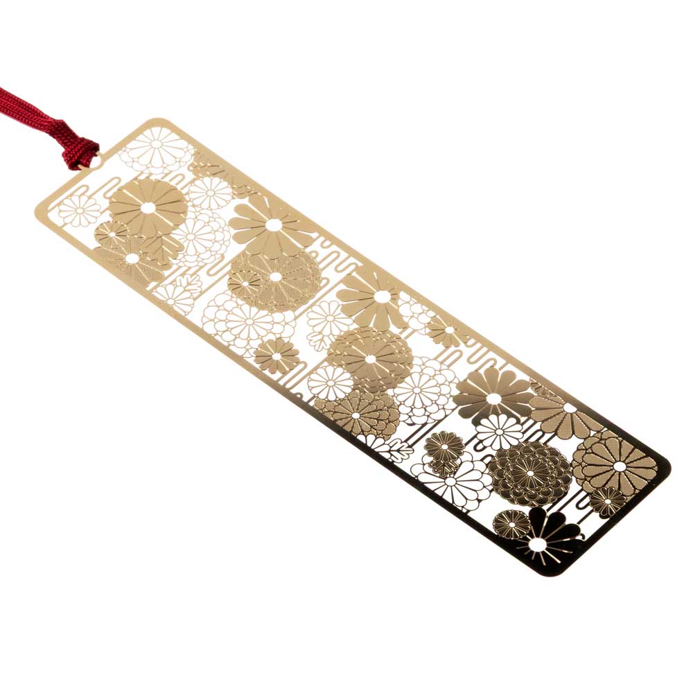 御朱印ブックマーク 菊 金の栞シリーズ 繊細なエッチングで日本の絵柄を表現 金属製しおり 和風ブックマーカー