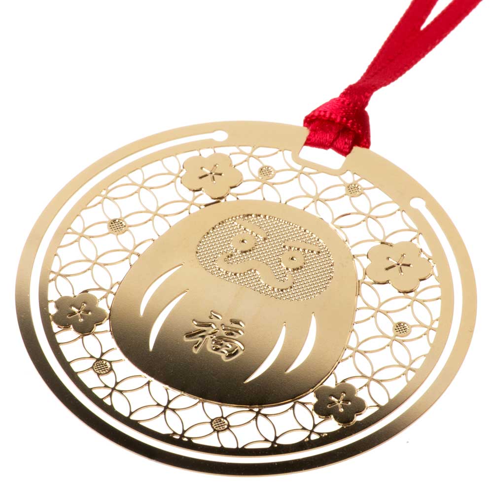 おまもりブックマーク　だるま　必勝祈願　合格祈願　金の栞シリーズ　繊細なエッチングで日本の絵柄を表現　金属製しおり　和風ブックマーカー