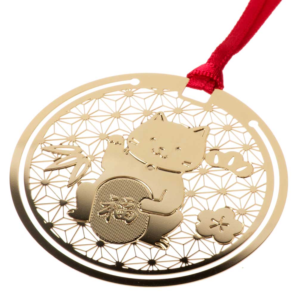 おまもりブックマーク　招き猫　金運招来　千客万来　金の栞シリーズ　繊細なエッチングで日本の絵柄を表現　金属製しおり　和風ブックマーカー