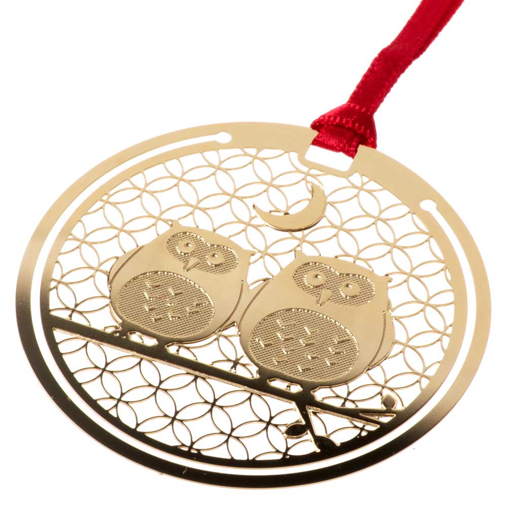 おまもりブックマーク　ふくろう　家内安全　不苦労成就　金の栞シリーズ　繊細なエッチングで日本の絵柄を表現　金属製しおり　和風ブックマーカー