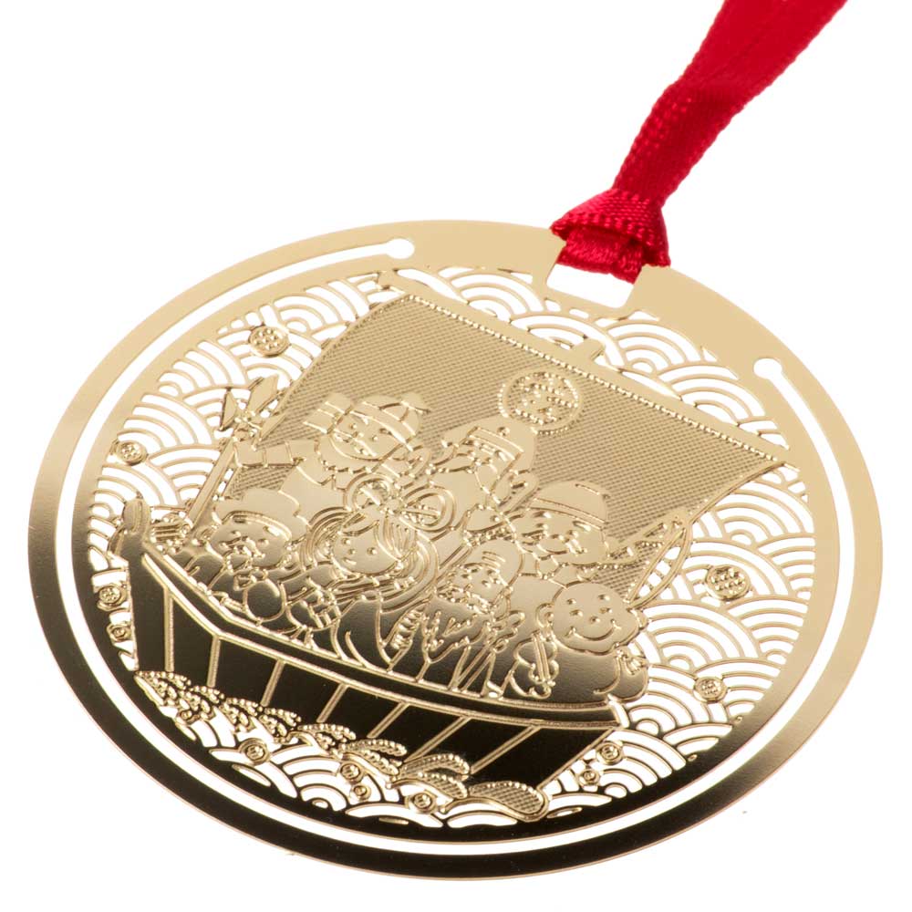 おまもりブックマーク　七福神　商売繁盛　招福開運　金の栞シリーズ　繊細なエッチングで日本の絵柄を表現　金属製しおり　和風ブックマーカー