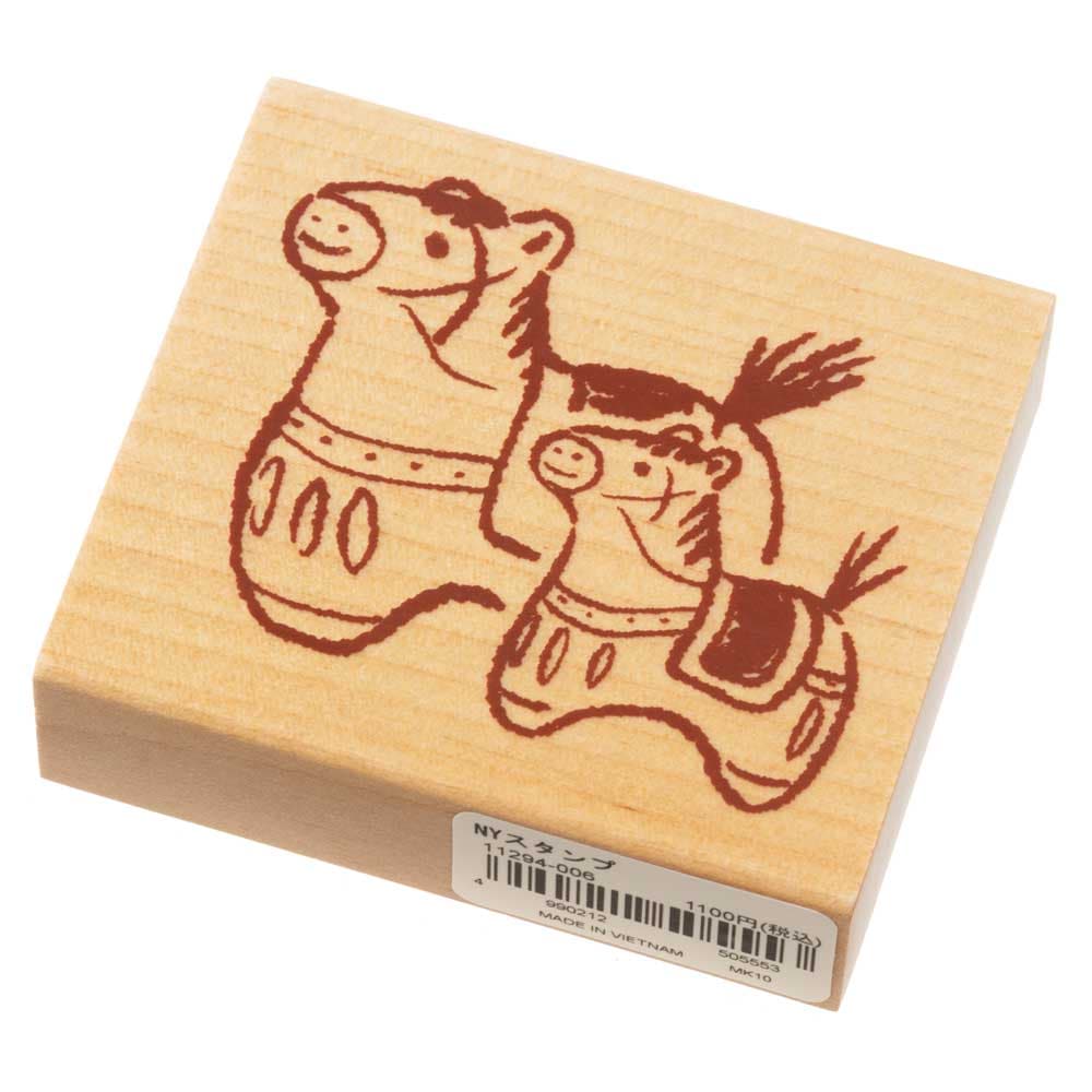 賀春うま親子 (11294-006)　こどものかお　ニューイヤースタンプ中　年賀状　挨拶状　ラバースタンプ　ゴム印　はんこ　判子