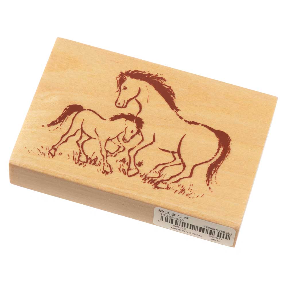 草原の馬親子 (11295-005)　こどものかお　ニューイヤースタンプ大　年賀状　挨拶状　ラバースタンプ　ゴム印　はんこ　判子|はんこ・スタンプ|和柄ステーショナリー