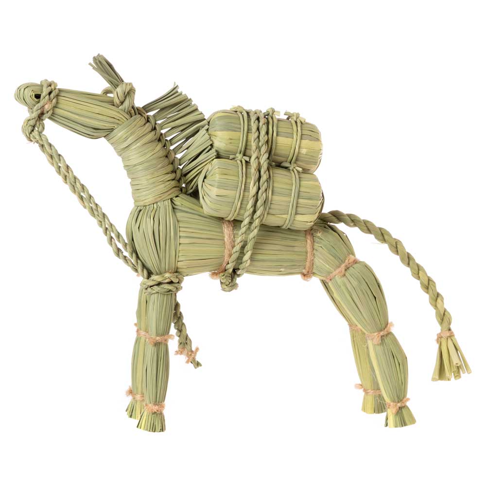 正月しめ飾り わらむ 干支 午/万馬奔騰(まんばほんとう) 国産わらの縁起物 玄関飾り 神棚 リビング 置き型 20×25cm 日本製 国産 飛躍進展 勇往邁進 千里駒躍